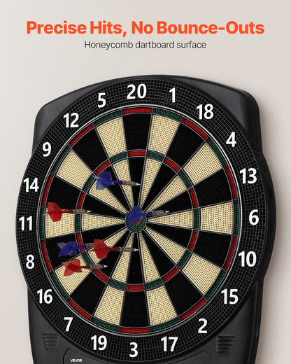 Elektronisk darttavla, 336 mm måldarttavla med 43 spel och 200+ varianter för upp till 8 spelare, 6 dartskaft med flights och 50 mjuka spetsar, LCD-färgskärm för spelrum för hemmafester