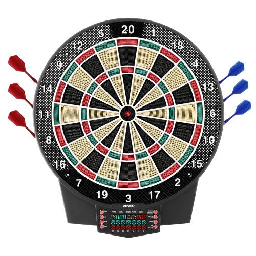 Elektronisk darttavla, 391 mm måldarttavla med 43 spel och 320+ varianter för upp till 8 spelare, 6 dartskaft med flights och 50 mjuka spetsar, LCD-färgskärm för spelrum för hemmafester