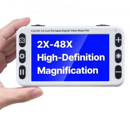 Portable Digital Magnifier, 127mm HD Electronic Video Magnifier for Low Version, 2X - 48X Electronic Reading Aid with 13MP Near & Far Dual Lens, 26 Color Mode, AV/HDMI Output & Foldable Handle