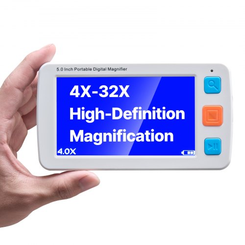 Portable Digital Magnifier, 127mm HD Electronic Video Magnifier for Low Version, 4X - 32X Zoom Electronic Reading Aid with 17 Color Mode, AV Output, Foldable Handle & 5-Level Screen Brightness