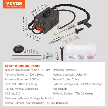 Bultsvetsare, bucklareparationssats, 3 kW punktsvetsare, buckladragare och 6 svetslägen