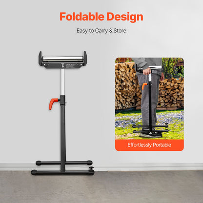 2-pack rullstativ, 113 kg/250 lbs lastkapacitet, 686 mm-1092 mm / 27-43 tum justerbar höjd, hopfällbara kraftiga med rullhuvud i polerat stål och kantstyrningar, för bordssågens utmatning, träbearbetningsförlängningsstöd