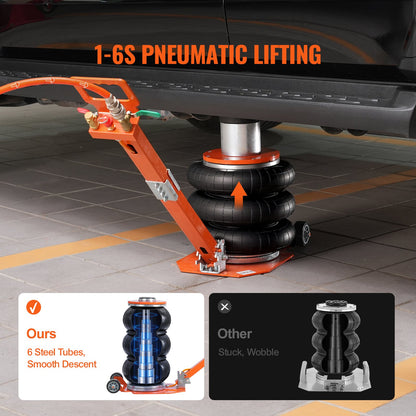 Luftdomkraft, 3 ton/6600 lbs, 1-6S pneumatisk domkraft med förhöjd kolumn och justerbart handtag, kompakt, lättlyftbar och platsbesparande domkraft med tjock gummikudde, passar sedan, SUV, pickup