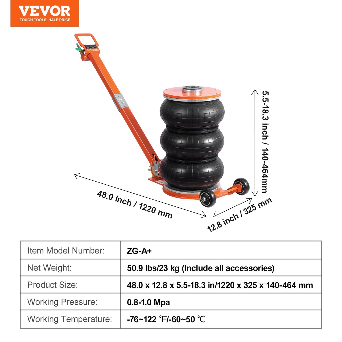 Luftdomkraft, 5 ton/11000 lbs, 4-10 S pneumatisk domkraft med förhöjd kolumn och justerbart handtag, lättlyftbar och platsbesparande domkraft med tjock gummikudde, passar sedan, SUV, pickup