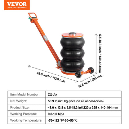 Luftdomkraft, 5 ton/11000 lbs, 4-10 S pneumatisk domkraft med förhöjd kolumn och justerbart handtag, lättlyftbar och platsbesparande domkraft med tjock gummikudde, passar sedan, SUV, pickup