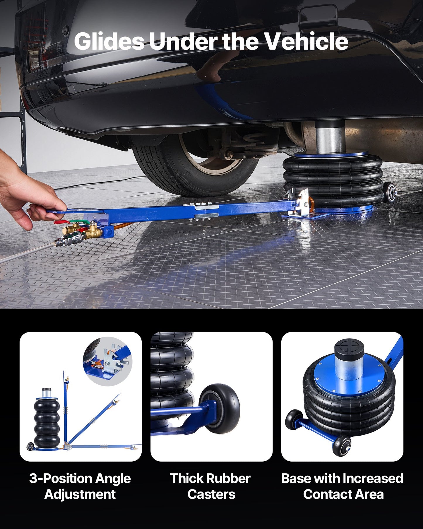 Air Jack, 6 Ton Quadruple Bag Airbag Jack, Lift Up to 673 mm with Heightened Column, Adjustable Handle & Thick Rubber Pad, 2-5 s Fast Lifting Pneumatic for Car, SUV, Pickup Truck Repair, Garage