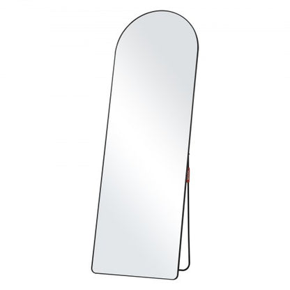 Böjd helkroppsspegel, 65" x 22", stor fristående lutande hängande väggmonterad golvspegel med stativ, aluminiumram, helkroppsspegel för vardagsrum/sovrum, svart