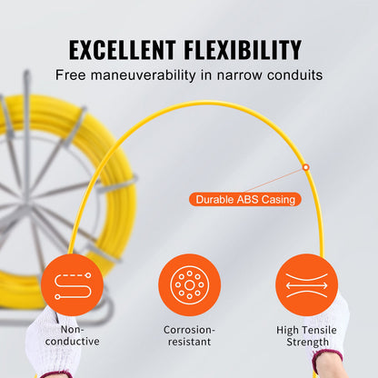 Fiskbandsavdragare Glasfiber 200mx7,9mm (656 ft 5/16 in) Tråd Kabeldragningskanal Roder