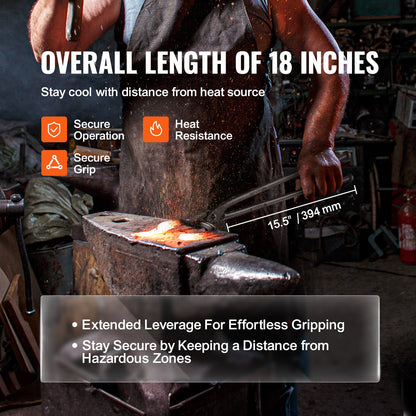 Smedtänger, 45,7 cm Wolf Jaw-tänger, smidetänger i kolstål med nitar i A3-stål, för hästskor, böjda former, blocksmide, för nybörjare och erfarna smeder och bladsmeder