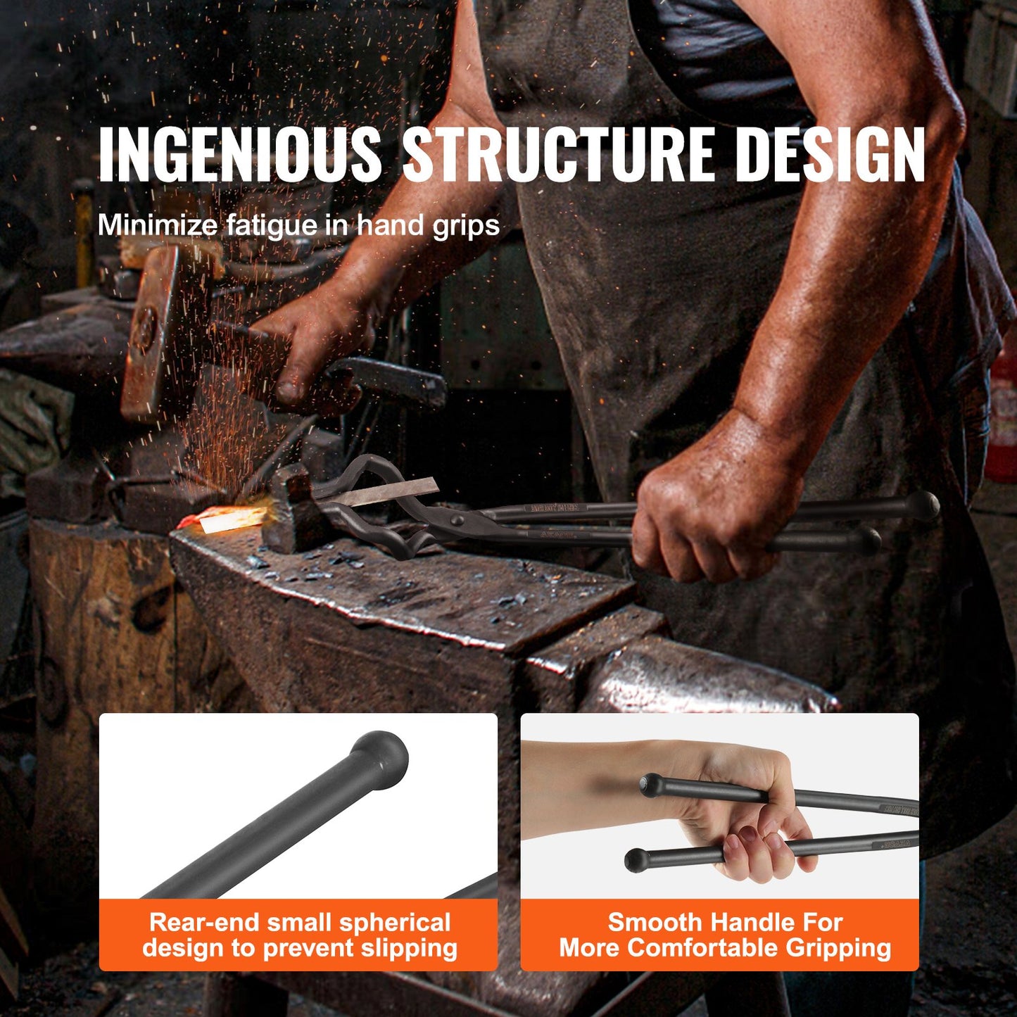 Smedtänger, 18” Z V-bitstänger, smidstänger i kolstål med nitar i A3-stål, för knivblad, långa bitar, cirkulära smidesstycken, för nybörjare och erfarna smeder och bladsmeder