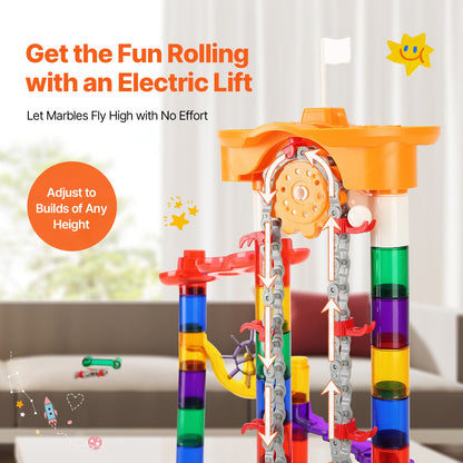 Kulbana, 153 delar med motoriserad hiss, med 30 plastkulor, kulspel med labyrint och byggklossar, hjärnspel, pedagogiska och lärande leksaker för racerbana, STEM-leksaker, för barn, pojkar, flickor från 3 år