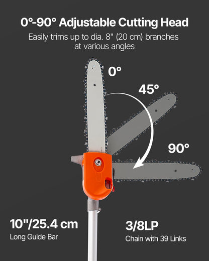 Bensindriven stångsåg, 43CC 2-takts bensindriven stångsåg med 30,48 cm skärsvärd, sladdlös trädtrimmer med roterbart huvud, 2,16 till 3,66 m utdragbar, kraftfull motorsåg för trädbeskärning