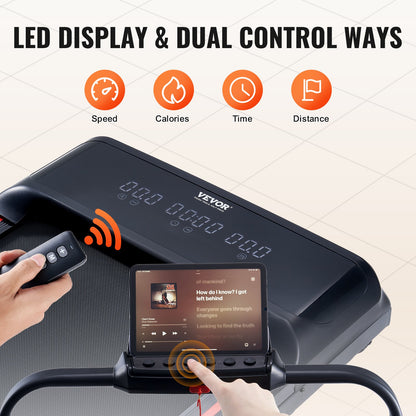 Gångmatta, löpband för under skrivbordet för hemmakontor, fungerande löpmaskin, hopfällbart löpband med kapacitet på 125 kg, bärbar 2,5 hk 2-i-1-matta med handtag, fjärrkontroll och LED-display