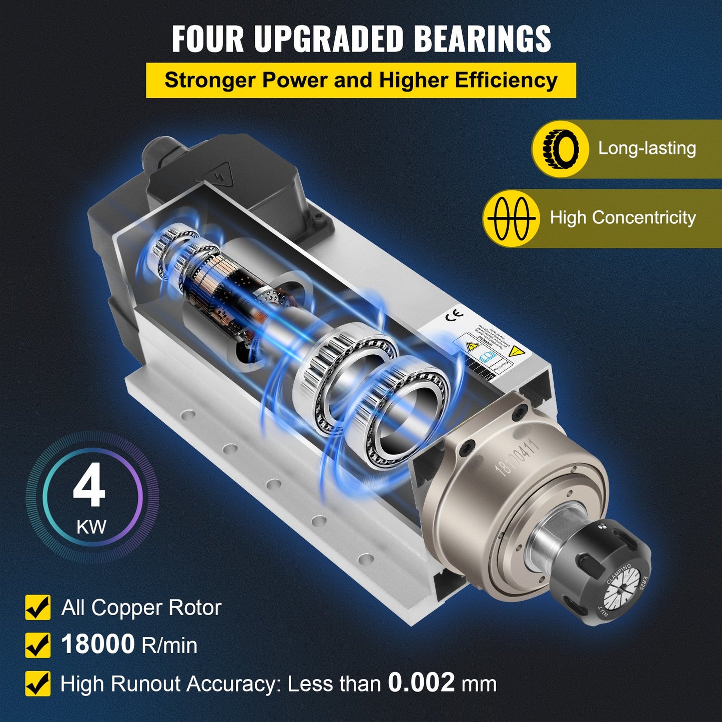 4KW 2220V luftkyld spindelmotor ER25 CNC luftkylningsspindelmotor för CNC-gravyrfräsmaskin