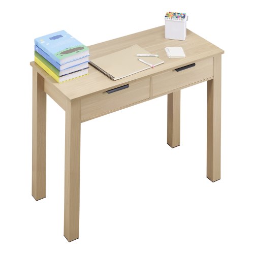 Litet skrivbord med lådor, barnskrivbord för sovrum, modernt enkelt studiebord för att rita, läsa, skriva, rektangulärt MDF-möbelstudiebord för hem, kontor, ljust trä