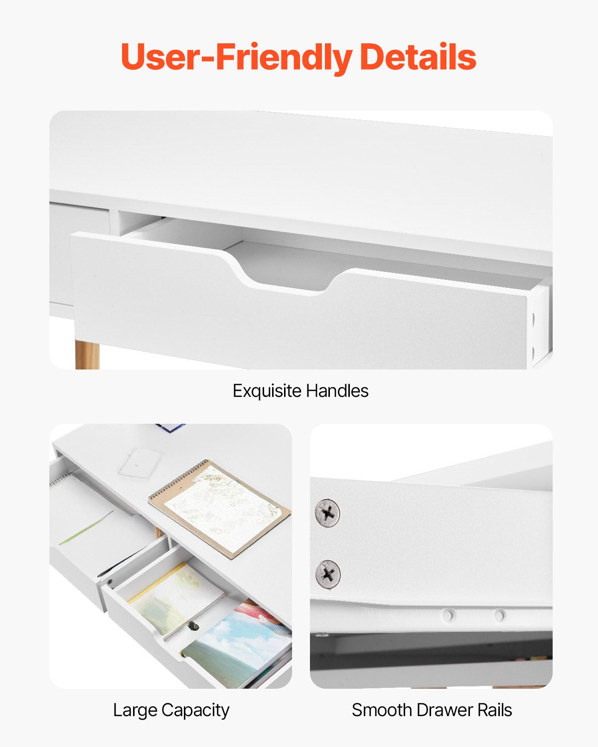 Litet skrivbord med lådor, barnskrivbord för sovrum, enkelt trästudiebord för teckning, läsning, skrivning, rektangulärt MDF-möbelstudiebord för hem, kontor, vit + trä