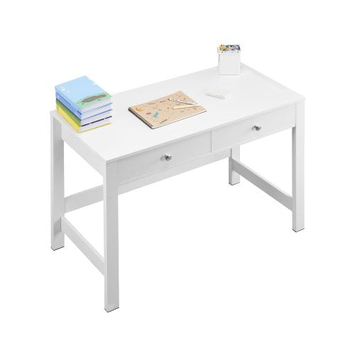 Litet skrivbord med lådor, barnskrivbord för sovrum, modernt enkelt studiebord för teckning, läsning, skrivning, rektangulärt MDF-möbelstudiebord för hem, kontor, vit