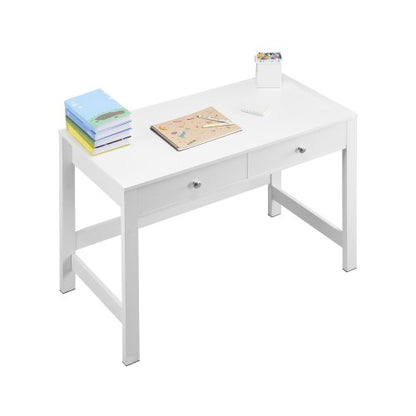 Litet skrivbord med lådor, barnskrivbord för sovrum, modernt enkelt studiebord för teckning, läsning, skrivning, rektangulärt MDF-möbelstudiebord för hem, kontor, vit
