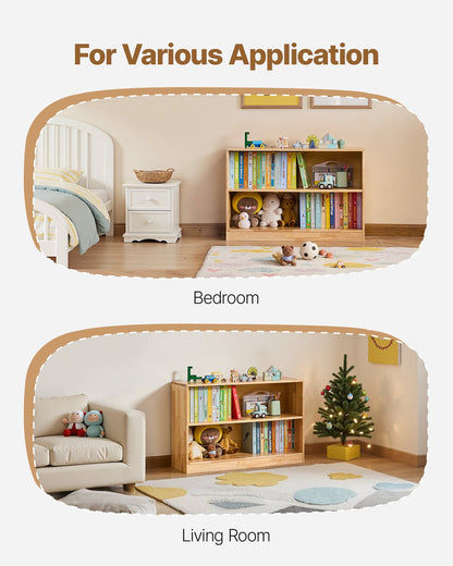 Montessori Bookshelf, 870 mm Width Toy Storage Organizer, 2-Tier Kids Display Storage Cabinet, Daycare Furniture, Kids Bookshelf for Bedroom, Nursery, Living Room, Entryway, Preschool, Brown