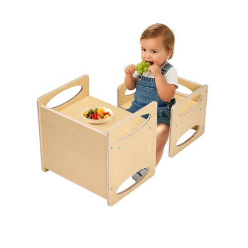 Montessori avvänjningsbord och stolsset, träbord och stolsset för småbarn i åldrarna 1-5, justerbar höjd för barn, Montessoristol och aktivitetsbord, perfekt för läsning, ätande, lek - naturlig