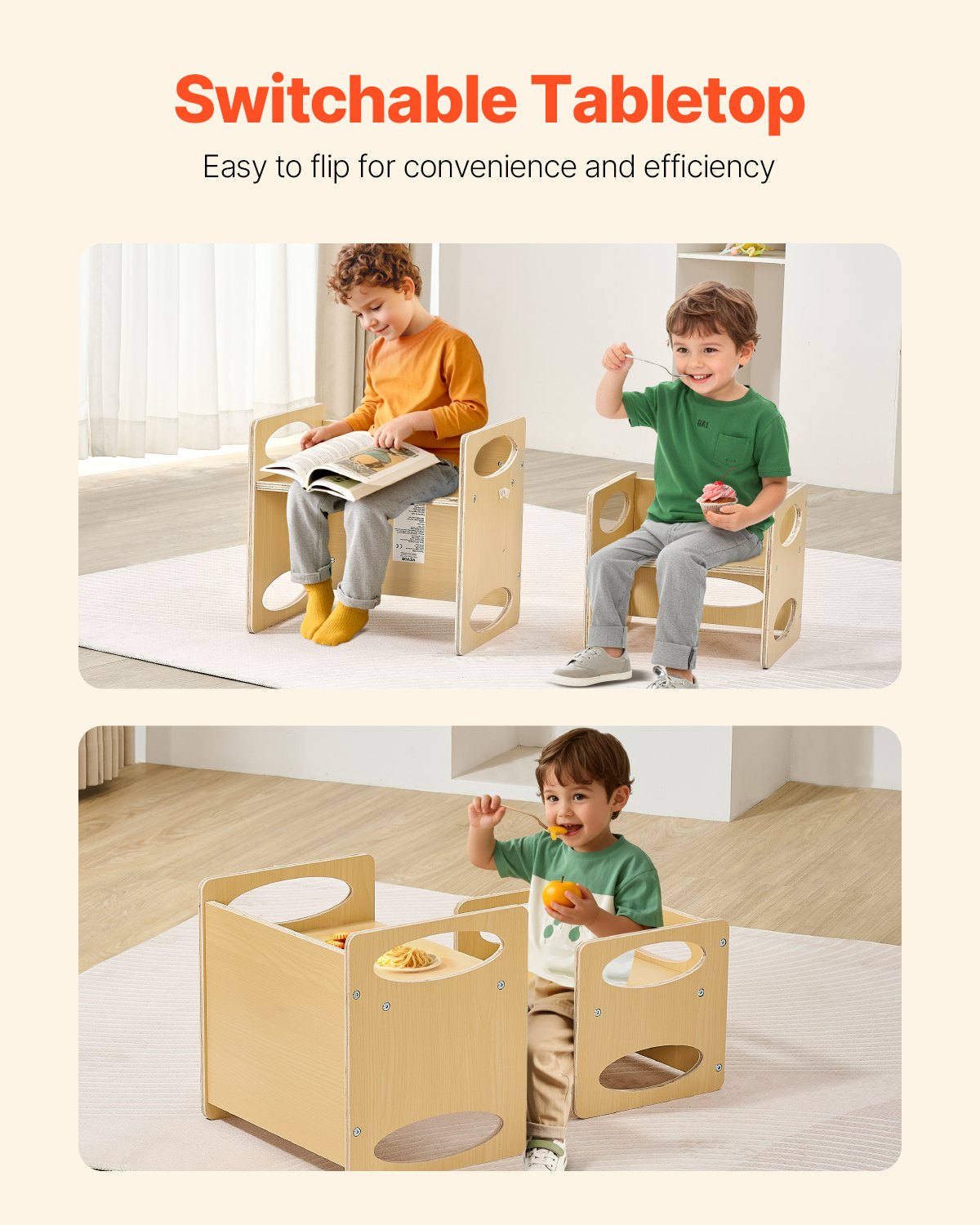 Montessori avvänjningsbord och stolsset, träbord och stolsset för småbarn i åldrarna 1-5, justerbar höjd för barn, Montessoristol och aktivitetsbord, perfekt för läsning, ätande, lek - naturlig
