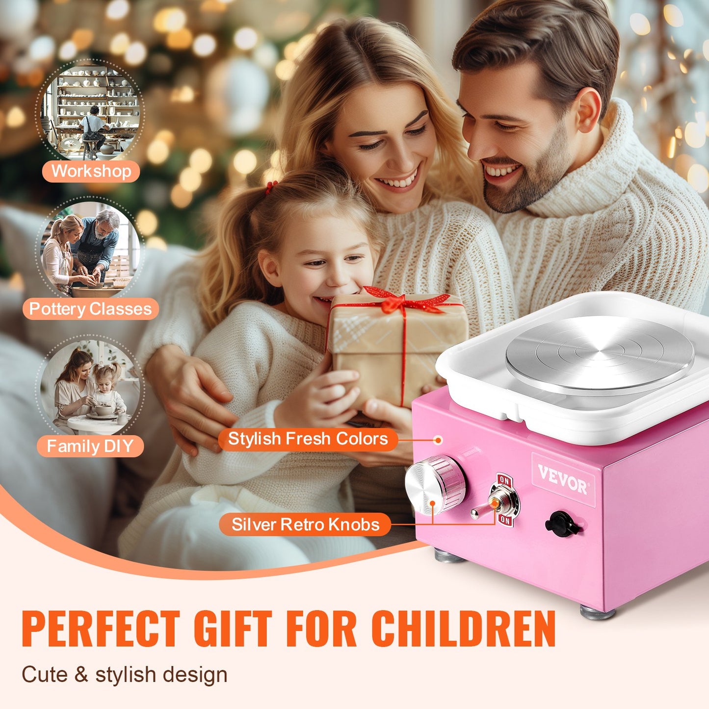 Mini keramikhjul, 0-320 varv/min justerbar hastighet avtagbar skålformningsmaskin, 2,56 tum/3,94 tum 2 skivspelare elektrisk keramikhjulsmaskin, 18 st tillbehör, för konsthantverk hem DIY, rosa