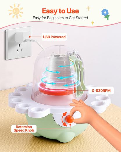 Mini keramikhjul, 50 mm och 80 mm roterande tallrikar, justerbar hastighet, elektrisk lerhjul för barn och nybörjare, komplett keramikset med lerskulpturverktyg, present till pojkar och flickor, grön