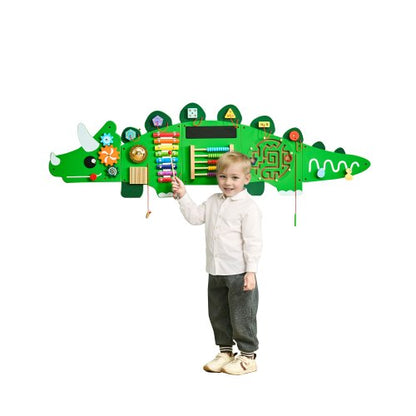 Dinosaur Activity Wall Busy Board Panels, 11 Activities, Montessori Sensory Wall Toy for Kids 3-12 Years, Montessori Learning Activity Center, Ideal for Toddler Playroom Nursery Classroom