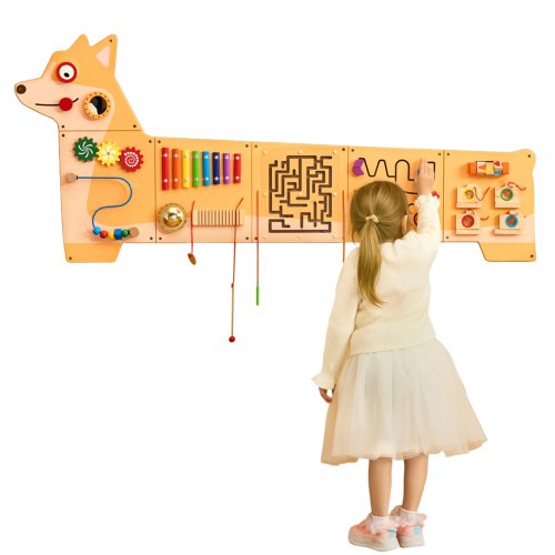 Aktivitetstavla med valpar, 12 aktiviteter, Montessori sensorisk väggleksak för barn 3-12 år, Montessori aktivitetscenter, perfekt för småbarnslekrum, barnrum och klassrum