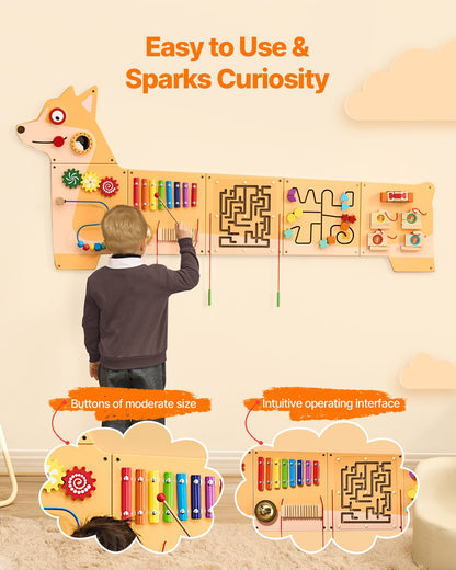 Aktivitetstavla med valpar, 12 aktiviteter, Montessori sensorisk väggleksak för barn 3-12 år, Montessori aktivitetscenter, perfekt för småbarnslekrum, barnrum och klassrum