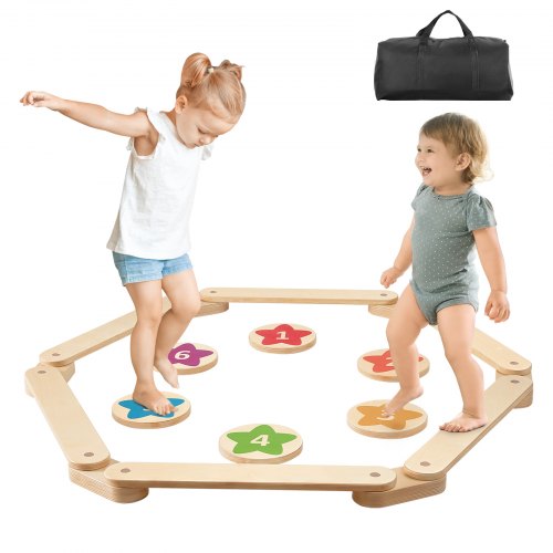 Balansbom Stepping Stones, 6 st träbalansbrädor för småbarn, Montessorileksak för barn 2-6, Bygg koordination och grovmotorik, Gymnastikbana inomhus och utomhus för flickor pojkar present