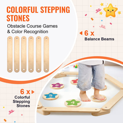 Balansbom Stepping Stones, 6 st träbalansbrädor för småbarn, Montessorileksak för barn 2-6, Bygg koordination och grovmotorik, Gymnastikbana inomhus och utomhus för flickor pojkar present