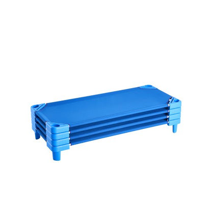 Stapelbar barnsäng, 4-pack, bärbara tupplurar för småbarn, standardstorlek 132 cm L x 63 cm B, dagvårdssängar för barn, förskoleklassrum, dagvårdssängar för att sova, vila, tupplur, blå