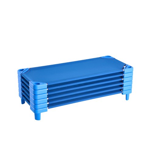 Stapelbar barnsäng, 6-pack, bärbara tupplurar för småbarn, standardstorlek 132 cm L x 63 cm B, dagvårdssängar för barn, förskoleklassrum, dagvårdssängar för att sova, vila, tupplur, blå