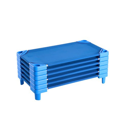 Stapelbar barnsäng, 6-pack, bärbara tupplurar för småbarn, standardstorlek 102 cm L x 63 cm B, dagvårdssängar för barn, förskoleklassrum, dagvårdssängar för att sova, vila, tupplur, blå