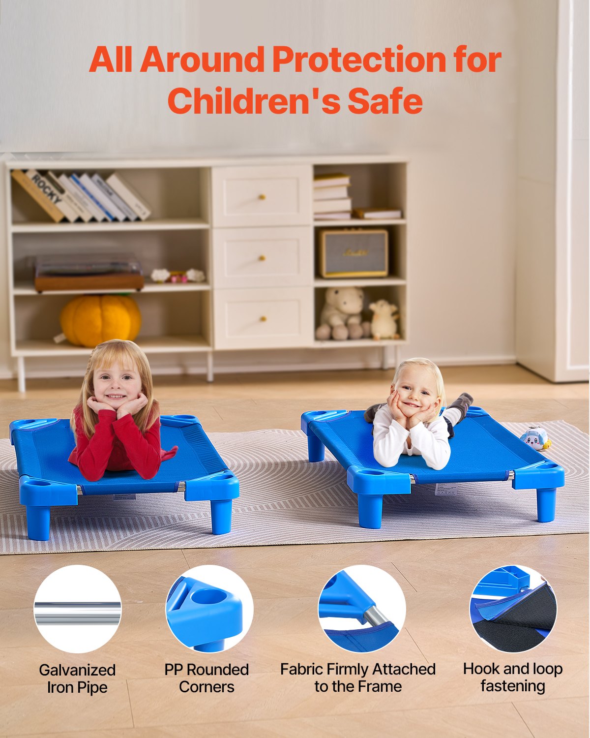 Stapelbar barnsäng, 6-pack, bärbara tupplurar för småbarn, standardstorlek 102 cm L x 63 cm B, dagvårdssängar för barn, förskoleklassrum, dagvårdssängar för att sova, vila, tupplur, blå