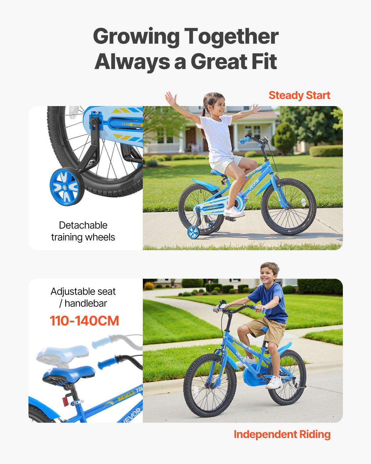 Barncykel, 45,72 cm BMX-modell, Cykelhöjd 110 cm - 140 cm, Stödhjul ingår, Robust och enkel att montera, Småbarnscykel för pojkar och flickor som lär sig cykla, Blå