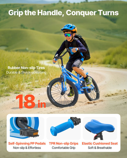Barncykel, 45,72 cm BMX-modell, Cykelhöjd 110 cm - 140 cm, Stödhjul ingår, Robust och enkel att montera, Småbarnscykel för pojkar och flickor som lär sig cykla, Blå