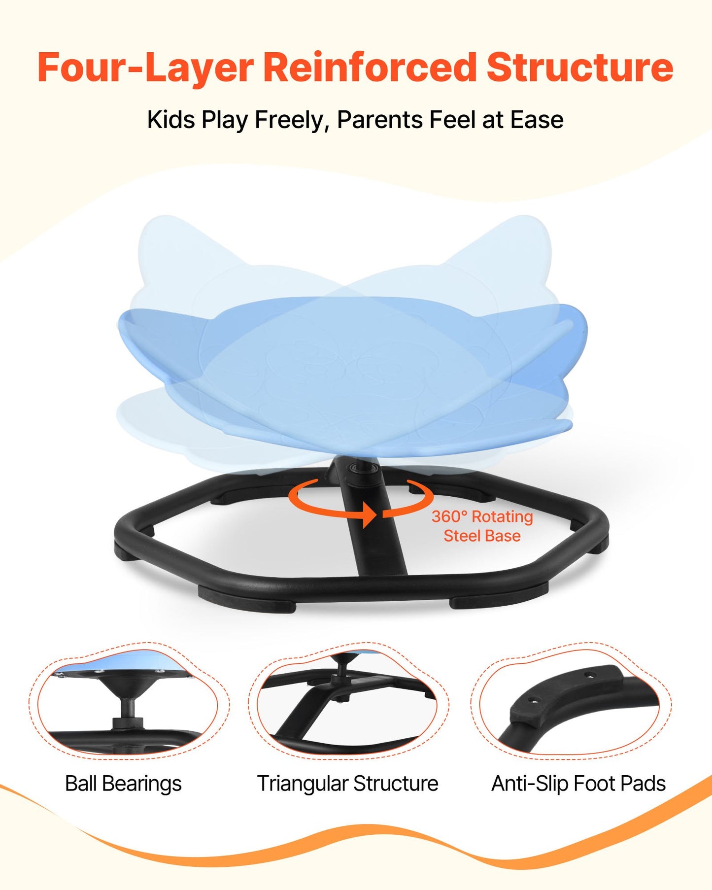 Kids Swivel Chair, 220 lbs Capacity, Elephant Shape Sensory Spinning Chair, Autistic Kids Sensory Toy Seat with Non-Slip Metal Base, Toddler Sit & Spin Seat for Coordination Balance Focus, Blue