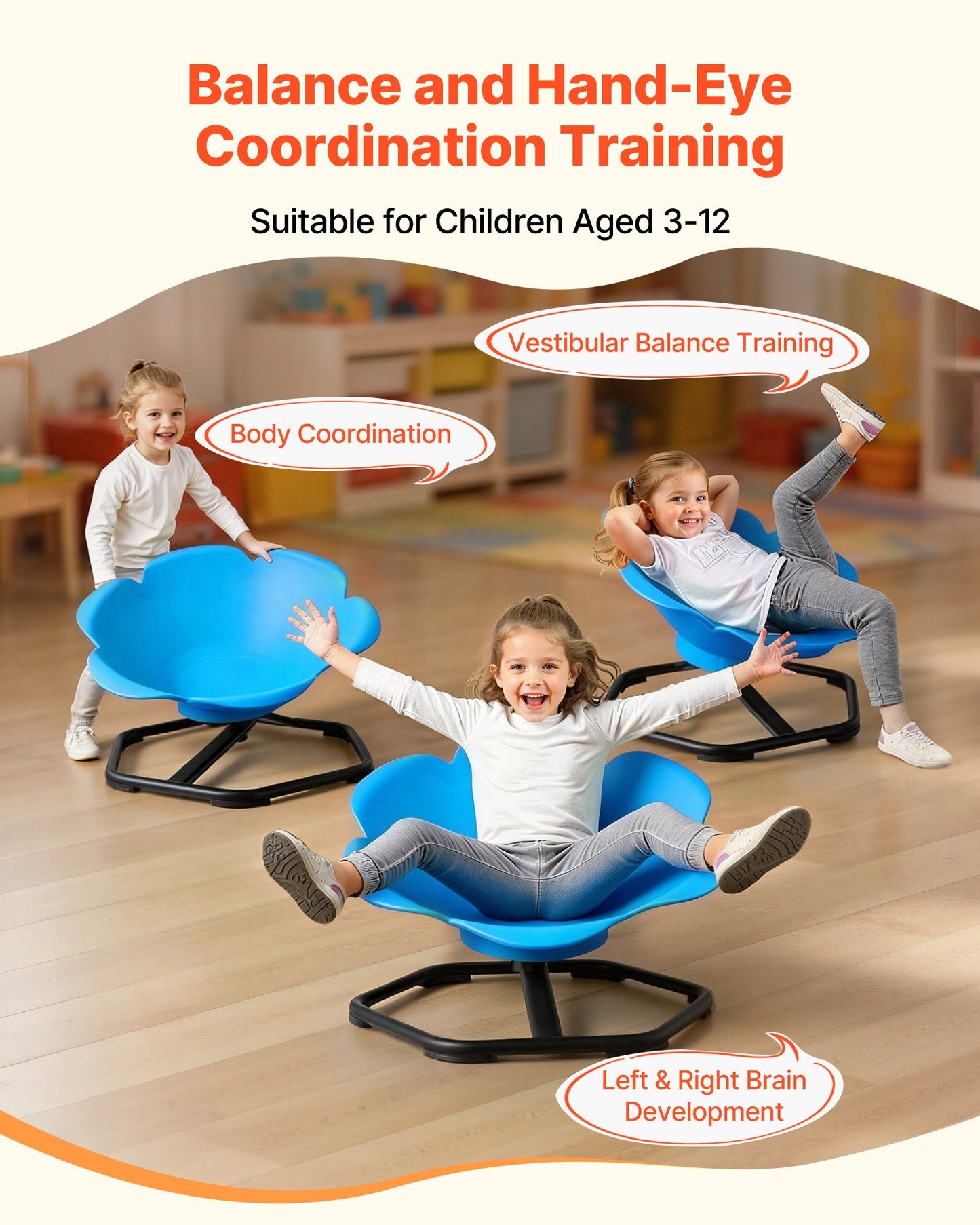 Kids Swivel Chair, 220 lbs Capacity, Cylinder Shape Sensory Spinning Chair, Autistic Kids Sensory Toy Seat with Non-Slip Metal Base, Toddler Sit & Spin Seat for Coordination Balance Focus, Blue