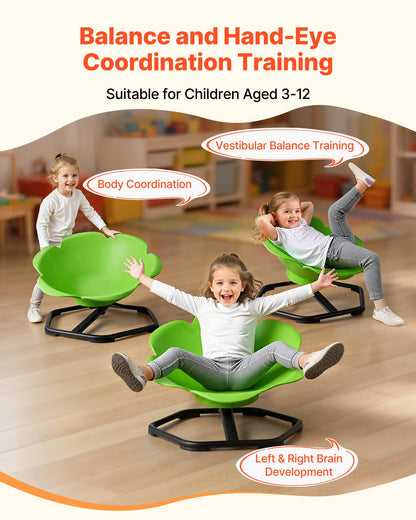 Kids Swivel Chair, 220 lbs Capacity, Cylinder Shape Sensory Spinning Chair, Autistic Kids Sensory Toy Seat with Non-Slip Metal Base, Toddler Sit & Spin Seat for Coordination Balance Focus, Green