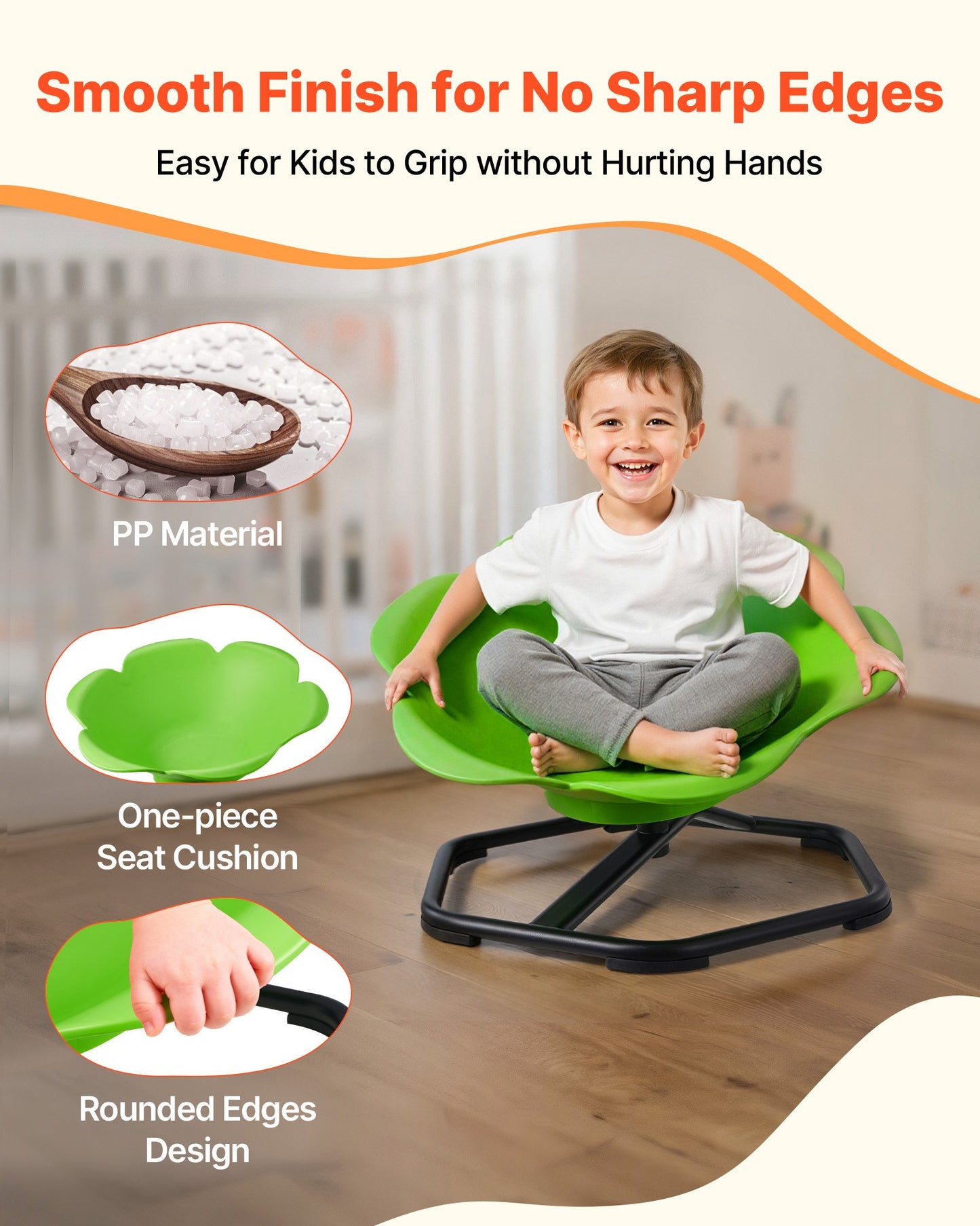 Kids Swivel Chair, 220 lbs Capacity, Cylinder Shape Sensory Spinning Chair, Autistic Kids Sensory Toy Seat with Non-Slip Metal Base, Toddler Sit & Spin Seat for Coordination Balance Focus, Green