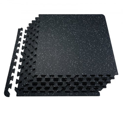 0,56 tum tjocka gymmattor, 12 plattor gummitopp med EVA-skum, 25" x 25" träningsmattor för gymgolv med 48 kvm täckning, sammankopplande pusselmattor för gym, hem, garage, svartvitt