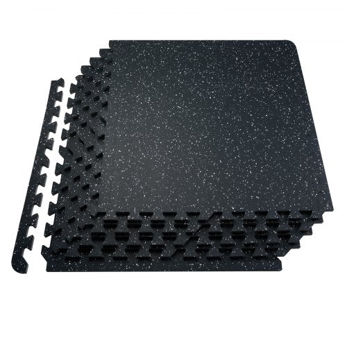 0,56 tum tjocka gymmattor, 6 plattor gummitopp med EVA-skum, 25" x 25" träningsmattor för gymgolv med täckning på 25 kvm, sammankopplade pusselmattor för gym, hem, garage, svartvitt