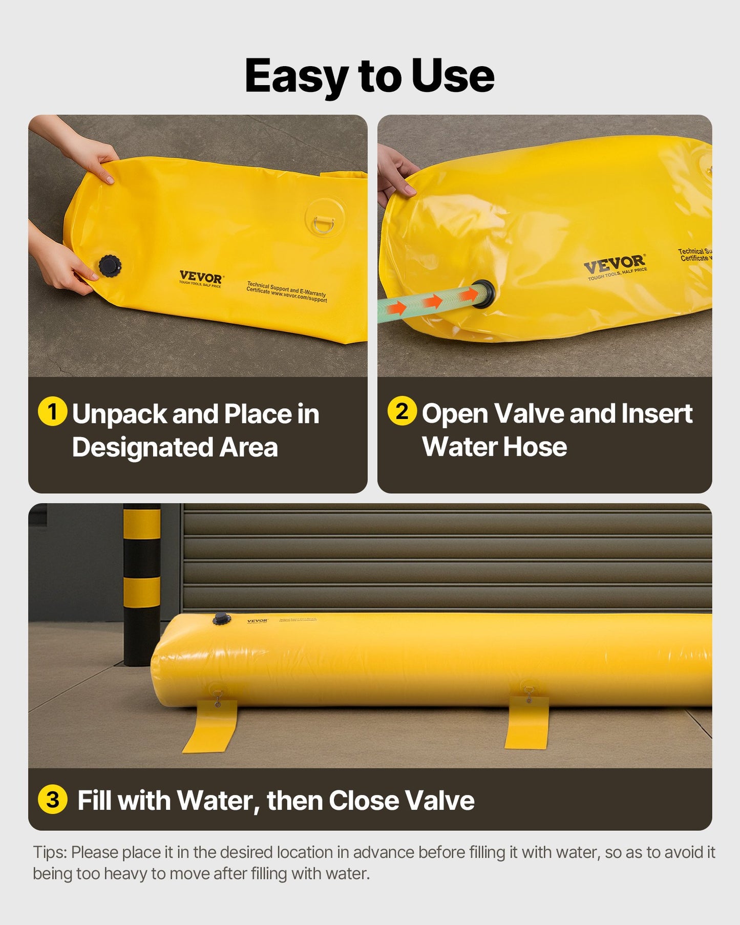 Översvämningsbarriär, 3,66 m längd x 51 cm höjd, alternativ till sandsäck, vattenbarriär för översvämningar med utmärkt vattentät effekt, återanvändbara PVC-vattenavledningsrör, översvämningsbarriärer för hem, dörr, garage