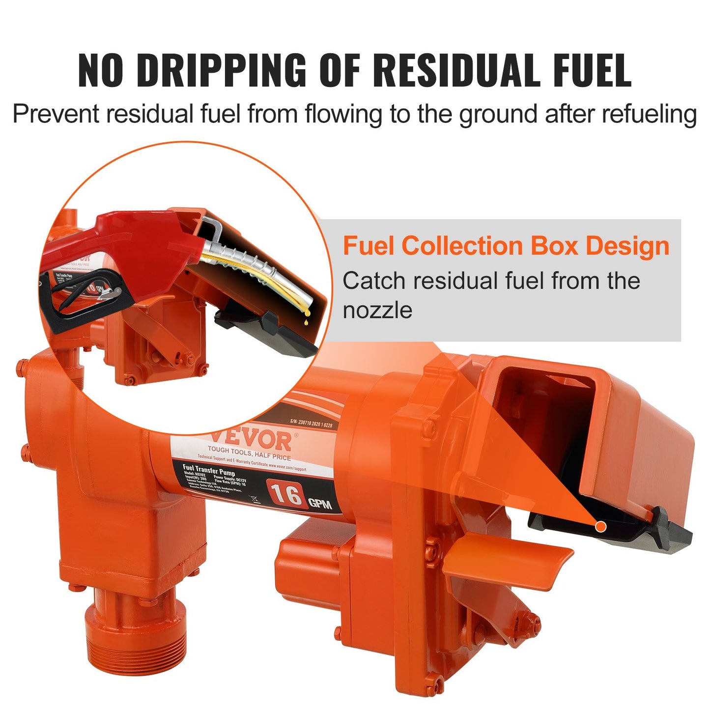 Bränsleöverföringspump, 12V DC 16 GPM 1/4 hk, bensinutsugspump med automatiskt munstycke, utloppsslang och sugrör för bensin, diesel, fotogen, etanol- och metanolblandningar samt biodiesel