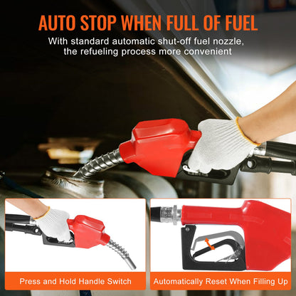 Bränsleöverföringspump, 12V DC 57L/min (15 GPM) 186W (1/4 hk), bärbar elektrisk dieselöverföringspump med automatisk avstängning av bränslemunstycke, lång inlopps- och utloppsslang för bensin, diesel, fotogen, metanolblandningar