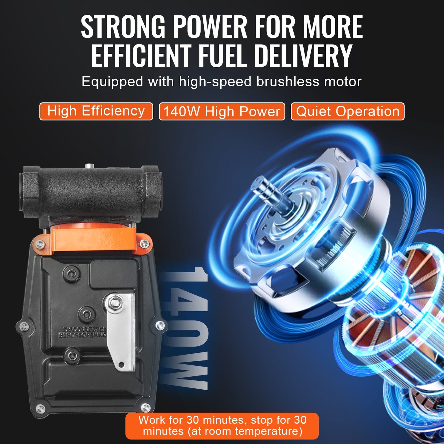 Bränsleöverföringspump, 12V DC 57L/min (15 GPM) 186W (1/4 hk), bärbar elektrisk dieselöverföringspump med automatisk avstängning av bränslemunstycke, lång inlopps- och utloppsslang för bensin, diesel, fotogen, metanolblandningar