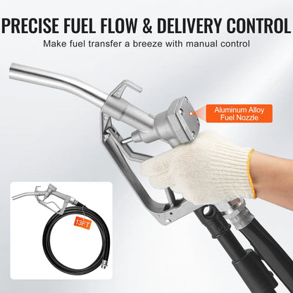 Bränsleöverföringspump, 12V DC 57L/min (15 GPM) 149W (1/5 hk), kugghjulstyp elektrisk dieselöverföringspump med automatisk avstängning av bränslemunstycke, lång inlopps- och utloppsslang för bensin, diesel, fotogen, etanolblandningar