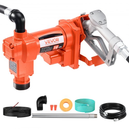 Bränsleöverföringspump, 12V DC 61 L/min (16 GPM) 186W (1/4 hk) dieselpump, utsugspumpar med manuellt munstycke, utloppsslang och sugrör, för bensin, diesel, fotogen, etanol-metanolblandningar och biodiesel